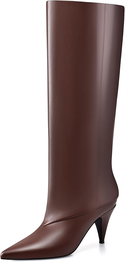 MIRAAZZURRA Brown Wide Calf Fold Over Boots Slouchy Women Knee